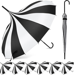 Parapluie pagode Ovida pour femmes, protection UV, parapluie vintage noir et blanc avec long manche, cadeaux de mariage pour femmes - Product Image 1
