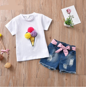 Dernière mode estivale de boutique, short en jean pour bébé <span class=keywords><strong>fille</strong></span>, vêtements pour enfants, ensembles de vêtements courts, costume décontracté pour enfants - Product Image 1