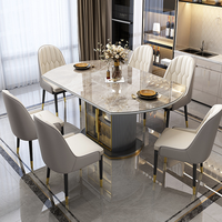 Table à manger ronde extensible moderne en pierre frittée et chaises Bjflamingo, ensemble de tables et chaises de luxe italiennes en marbre