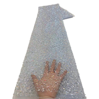 Tissu en dentelle brodée de perles et de paillettes NI.AI de luxe, tissu en tulle brodé, tissu en dentelle à paillettes pour robe de mariée ou de soirée
