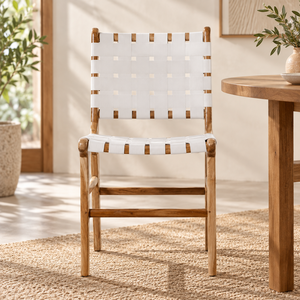 Modern <b>Teak</b> Garden <b>Chair</b> With White Woven Seat And Back Tapered Legs Durable Outdoor Furniture For Dining - Product Image 1