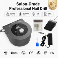 Perceuse à ongles rechargeable sans balais de qualité professionnelle 45000 tr/min, faible bruit, corps en alliage d'aluminium, double écran LCD et pédale.