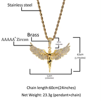 Collar con Colgante de Ángel Chapado en Oro de 14K con Circonitas 5A+ y Cadena de Acero Inoxidable, Estilo Hip Hop, Joyería Fina
