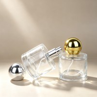 Flacon pulvérisateur en aluminium argenté transparent pour cosmétiques, 50 ml, forme cylindrique, flacon atomiseur de parfum avec couvercle rond en plastique doré
