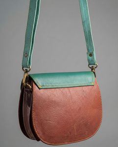 Bolso Bandolera Vintage de Cuero Genuino, Color Rosa Turquesa con Bloques de Color, Cierre de Hebilla, Mini Bolso para Mujer, Todas las Temporadas - Product Image 6