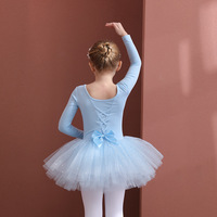 Gaun Balet Lengan Panjang Berpayet untuk Anak Perempuan dengan Rok Tutu Berpita, Kostum Tari Leotard Balerina