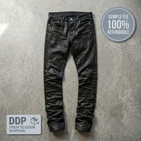 Pantalon en denim ciré lourd personnalisé de 13 oz |   Jeans skinny enduits de résine de qualité supérieure pour marque privée |   Denim empilable haut de gamme