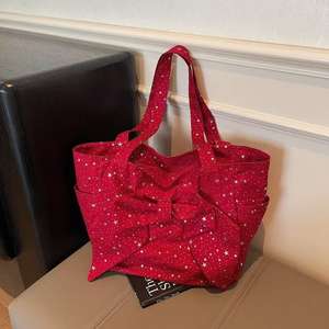 Large Capacity <b>Sparkling</b> Shoulder <b>Bag</b> with Oversized Bow Top Handle for Women - Product Image 1