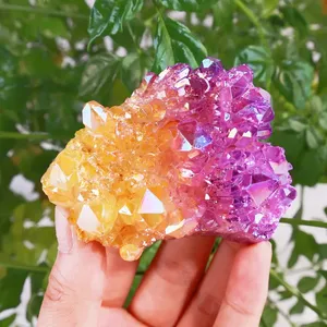 คริสตัลควอตซ์ออร่าสีชมพูและสีเหลืองเคลือบด้วยไฟฟ้า  ชุดคริสตัลควอตซ์ออร่าหลากสี สำหรับของที่ระลึกที่ได้แรงบันดาลใจจากฮวงจุ้ย - Product Image 3