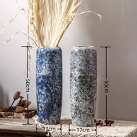 Vases de Sol Chinois Grands et Hauts Bleus et Blancs, Décoration d'Intérieur Vintage de Luxe pour Salon