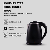 Bouilloire électrique portable en acier inoxydable 2L, arrêt automatique, protection contre l'ébullition à sec, chauffage rapide 1500W pour usage domestique et hôtelier