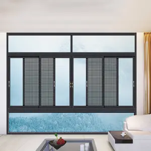Fabricante de puertas y ventanas, ventana corredera de aluminio de doble hoja con modelos de mosquitera, sistema inteligente de puertas y ventanas de aluminio