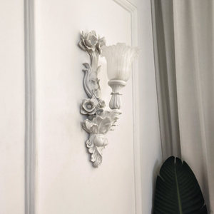 French Style <b>Wall</b> Lamp Cream Color Floral Design Led <b>Light</b> Source E14 Bulb Base For Living Room Entryway Hallway Lighting - Product Image 4