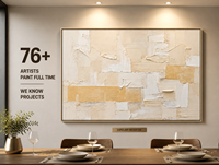 Décoration murale texturée en plâtre bas-relief beige chaud champagne, patchwork, cadre doré, pour hôtel, salle à manger toute la journée, personnalisable en gros