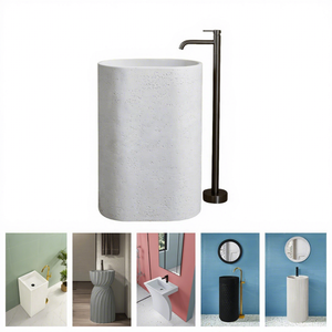 Lavabo sur pied en pierre artificielle moderne, écologique, rectangulaire, pour salle de bain de maison et de villa - Product Image 1