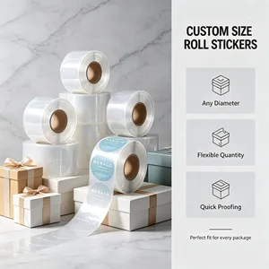 Custom Size Round Roll Stickers Self-Adhesive Transparent <b>Label</b> for Gift Box Sealing Strong <b>Stickiness</b> Digital Printing - Product Image 1
