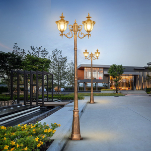 Outdoor Brass Garden Lamp <b>Post</b> Dual Head LED Warm White Glass Shade IP54 AC 220V Motion Sensor <b>Solar</b> Powered Dimmable 10-Year - Product Image 6