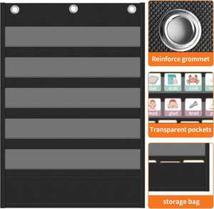 Tablero de Pared Negro de 5 Bolsillos (25.2x17 Pulgadas) de Poliéster No Tejido y PVC para Niños, para Aprender el Alfabeto, Personalizable - Product Image 5