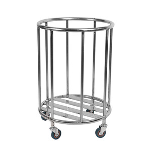 Red Star Stainless Steel <b>Laundry</b> Cart 500x800mm Single Bucket Round Hospital Hotel Linen Cleaning Cart - Product Image 3