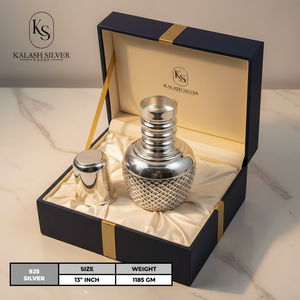 Kalash de Plata de Ley con Cristal, Tamaño Grande, Hecho a Mano, Recipiente Tradicional Indio para Rituales de Pooja en el Templo del Hogar - Product Image 1