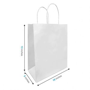2026 New RC Custom logo Plain White Kraft Paper <b>Bags</b> with Twisted Handles 10x5x13 Inches - Product Image 1