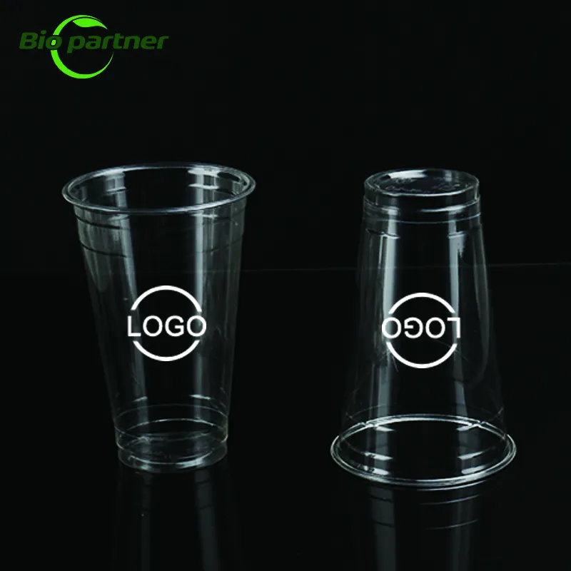 100% कम्पोस्टेबल बायोडिग्रेडेबल ठंडे पानी कॉफी कप प्लास्टिक पीएलए उच्च पारदर्शी डिस्पोजेबल ड्रिंकिंग परफेट कप क्लियर