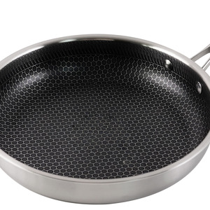 Poêle en acier inoxydable antiadhésive à revêtement multicouche sans PFOA, motif nid d'abeille tri-couches, couvercle en verre, compatible induction et gaz - Product Image 3