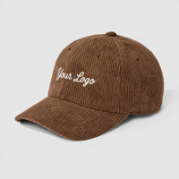 Casquette de baseball en velours côtelé, broderie personnalisée, casquette de papa, OEM ODM, marque privée, casquettes sur mesure, casquette ajustable à 6 panneaux avec visière incurvée