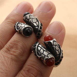 Anillo de Serpiente de Plata con Rubí y Zafiro Negro, Engaste de Bisel, Estilo Retro Punk, Joyería Unisex, Regalo 290126 - Product Image 4