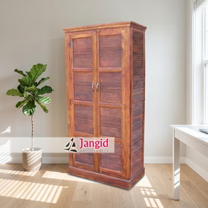 Armoire moderne en bois massif à 2 portes battantes / Penderie artisanale indienne pour hôtel, ferme ou salon - Product Image 4