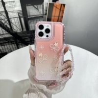Coque de téléphone antichoc en TPU+PC avec dégradé de couleurs délicat et élégant, décor mignon avec chaîne de perles pour iPhone 18 Pro Max, 18 Pro, 17 Pro