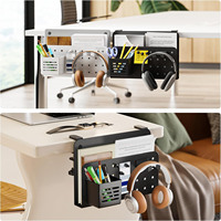 Organisateur de stockage latéral de bureau, sans perceuse sous le support d'ordinateur portable de bureau, pince sur l'étagère de bureau avec accessoires de panneau perforé