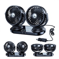Ventilateur de voiture oscillant automatique à double tête 15W en plastique, alimentation DC 12V/24V par prise allume-cigare pour berline, SUV, camping-car, fourgonnette, camion, UTV