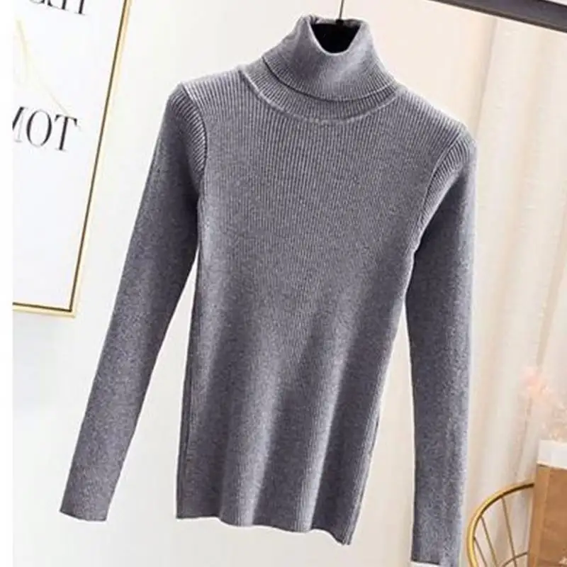 Fabrik Großhandel Frühling Herbst Winter Warme Strick oberteile Gerippter Stehkragen Pullover High Neck Roll kragen pullover für Frauen