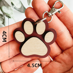 Custom Personalized Pet Name Engraved Dog <strong>Paw</strong> <strong>Print</strong> Wood Pet Keychain For Gift