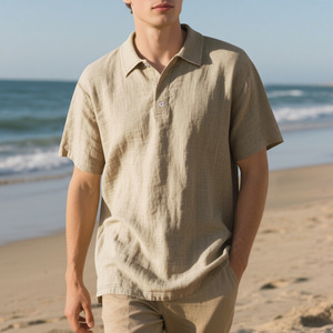Polo en coton à manches courtes vert pour homme, décontracté, respirant, couleur unie, coupe classique, style Oxford tissé - Product Image 2
