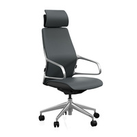 Chaise de bureau exécutive ergonomique moderne en cuir Napa italien gris carbone avec accoudoirs fixes en mousse PU pour usage domestique et professionnel, modèle Présidentiel