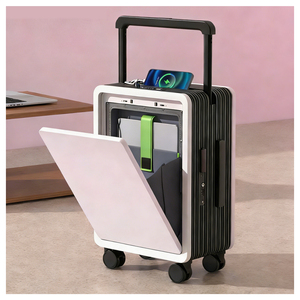 Hidden Handle Business <strong>Suitcase</strong> No-Zipper Design Front Opening Laptop Compartment 20-inch PC <strong>Hard</strong> <strong>Shell</strong> Carry on with USB Port - Product Image 1