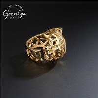 Bague unisexe tendance style punk européen et américain, motif léopard ajouré, zircon micro-incrusté, plaqué or 18 carats sur cuivre, pour usage quotidien, style Shanghai