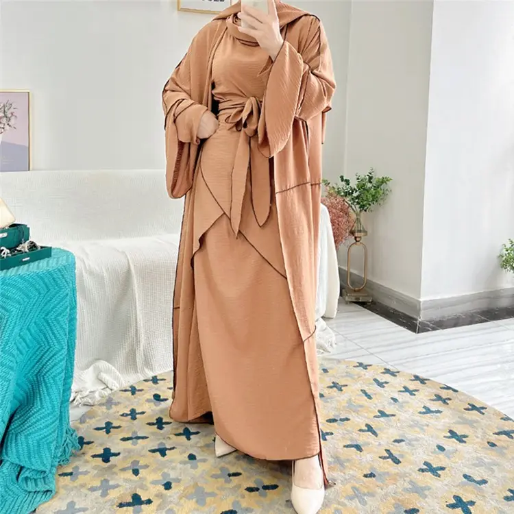 SIPO Crepe Abayas For Women Dubai 2022 Stripe Long Sleeve Dress Casual Loose Embroidered Islam Dress