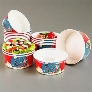 Boîte d'emballage alimentaire jetable écologique biodégradable avec impression personnalisée, bols à salade, bol en papier kraft avec couvercle - Product Image 2