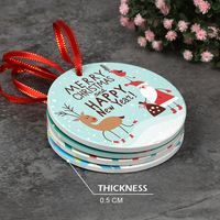 Etiquetas Colgantes Circulares Navideñas Personalizables, Impresas en UV HD, de Cerámica Moderna, Resistentes al Agua y Ecológicas, 7.6cm de Diámetro