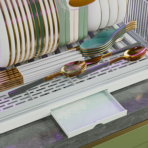 Dish And Plate <b>Storage</b> Rack Square Multi Functional <b>Kitchen</b> Drain Rack With Lid Stackable Compartment Sterilization Box - Product Image 3