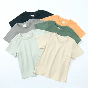 T-shirt d'été pour enfants garçons et filles, design uni, respirant, à manches courtes, décontracté, en coton, certifié GOTS, haut sans manches pour bébé - Product Image 2