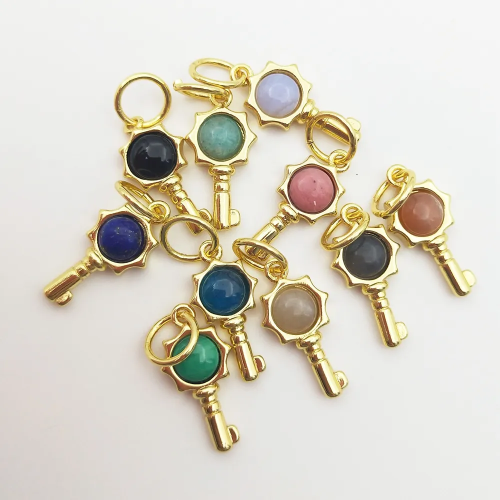 Chất Lượng Cao Jewel Mạ Vàng Key Charms Vòng Đá Quý Cabochon Bezel Mặt Dây Chuyền Để Làm DIY Dây Chuyền Thả Bông Tai Móc Chìa Khóa