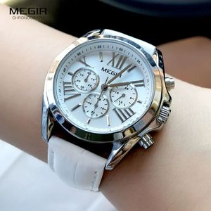 Montre pour femme MEGIR 2114, bracelet en cuir, résistante à l'eau, prix d'usine, couleur rouge luxueuse, montre à quartz pour femme - Product Image 3