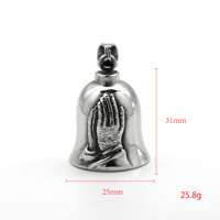 Collier vintage avec cloche de moto en forme de main de prière et croix, porte-bonheur pour motard, en acier inoxydable anti-ternissement, pour homme