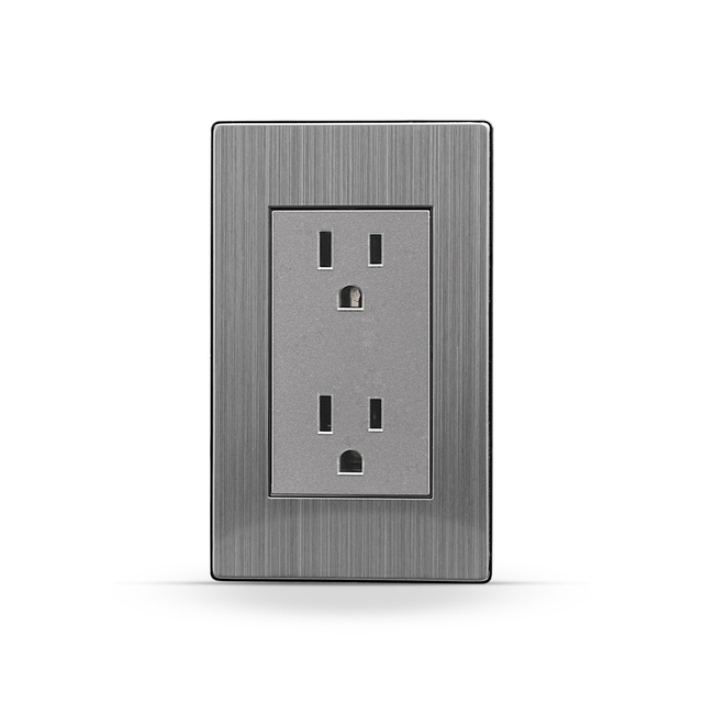 OEM 118 Type Home Wall Plug With Metal Plate Double 3 Hole Sockets 15A 16A Electrical Power Switch Socket US Canada