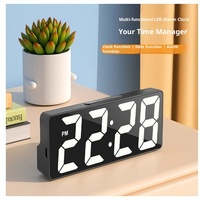 Jam Alarm Meja Cermin Bercahaya dengan Layar Digital LED, Termometer & Kalender Elektronik, Bentuk Persegi Panjang, Desain Modern