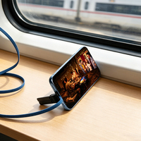 Câble de charge USB C vers USB C en nylon tressé tendance 2027, avec support de téléphone intégré, cordon de charge rapide Type C pour téléphone portable